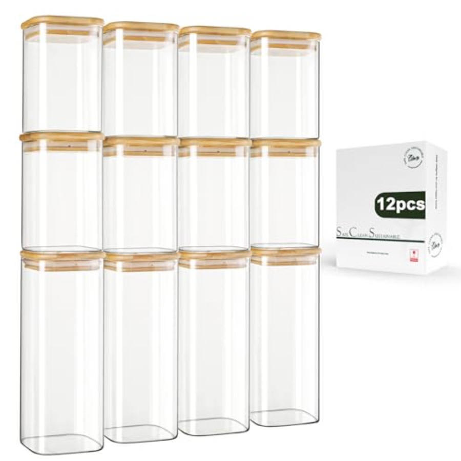 Food Storage Containers - 12 sztuk kwadratowych szklanych słoików do